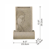 9X6.5X14" Indoor Buddha Water Fountain, Polyresin Tabletop Fountain With Led Light Beige Office Chinese,Traditional Polyresin