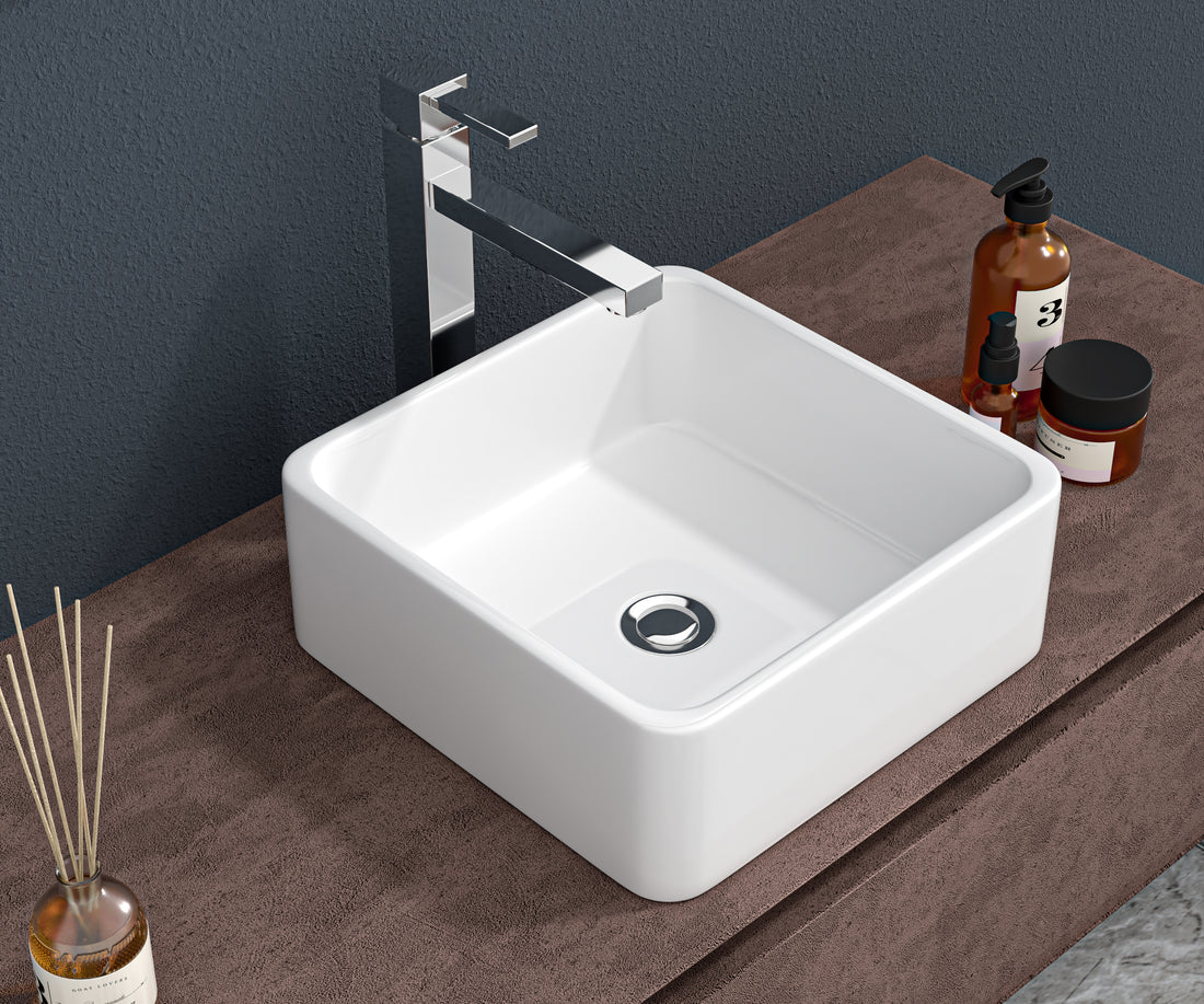15x15 Inch White Ceramic Square Vessel Bathroom Sink white-ceramic