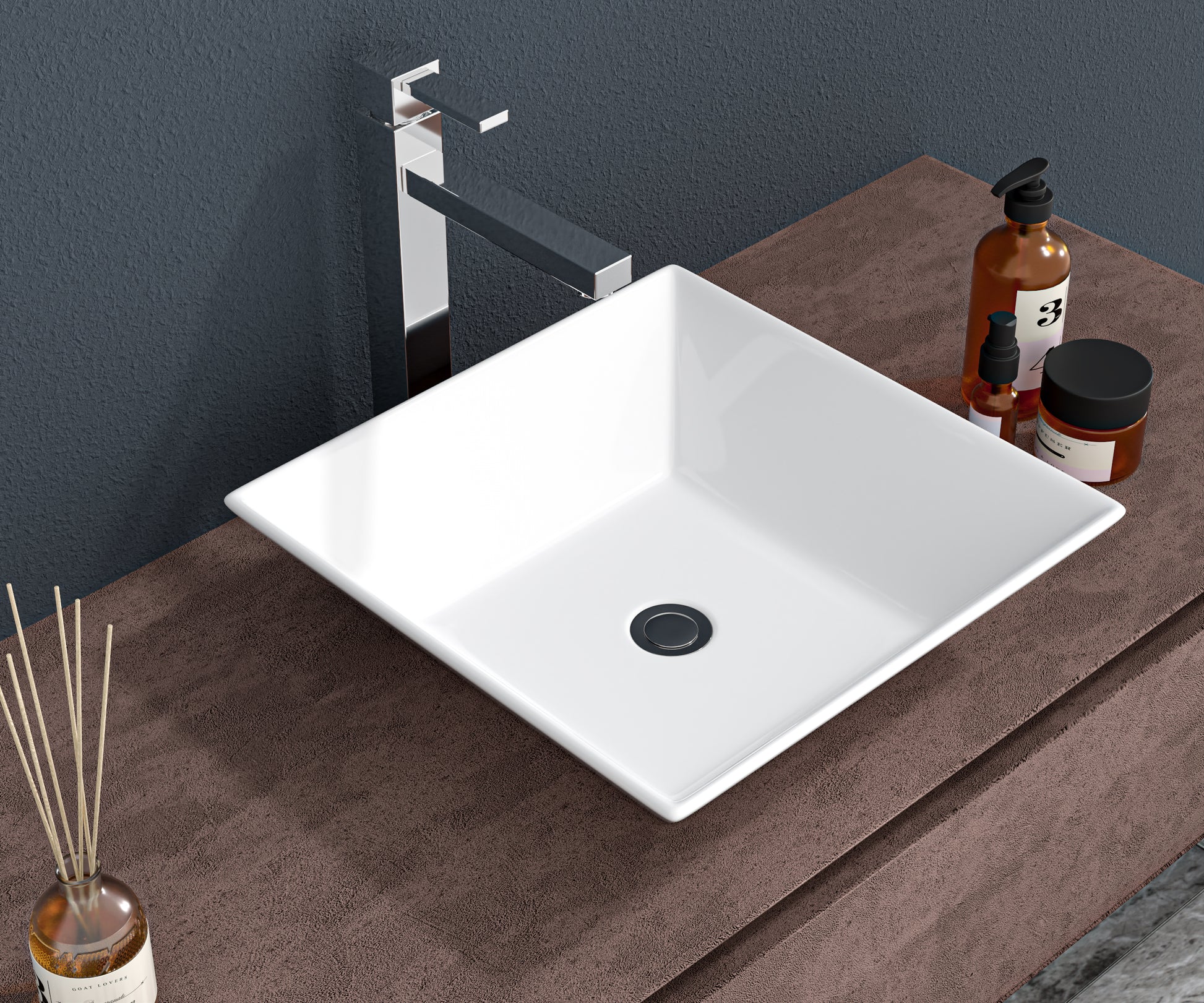 16x16 Inch White Ceramic Square Vessel Bathroom Sink white-ceramic