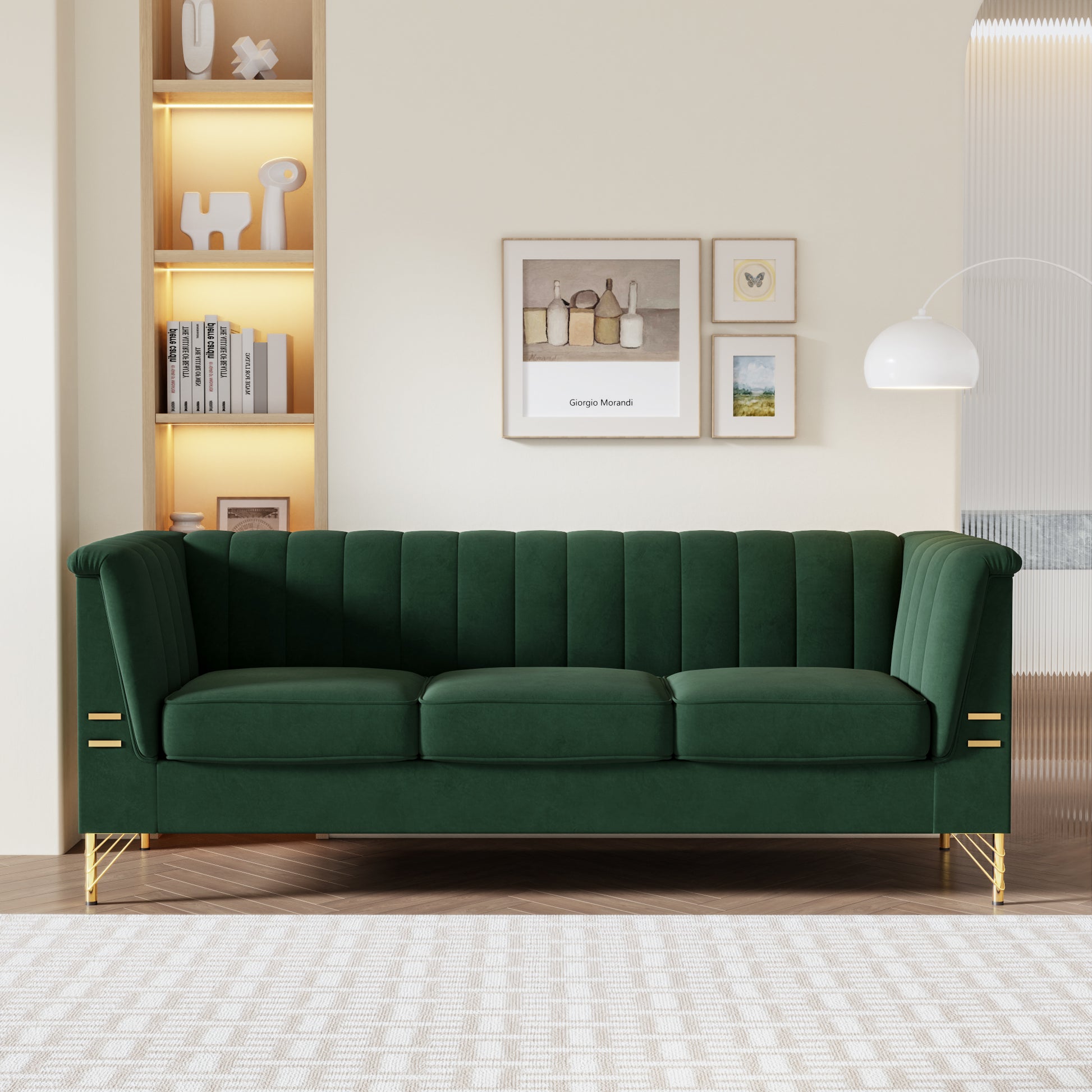 Fx P82 Gr Sofa 82.67'' W Velvet Sofa, Mid Century Sofa Furniture Chesterfield Couch For Living Room Sofa, Green Green Velvet 3 Seat