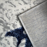 Shifra Luxury Area Rug In Gray With Navy Blue Abstract Design Multicolor Polyester