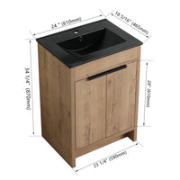 24" Freestanding Bathroom Vanity With Black Ceramic Sink & 2 Soft Close Cabinet Doors Kd Packing Imitative Oak 2 Freestanding Plywood