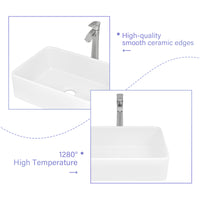 19"x15" Rectangle Vessel Bathroom Sink and Brushed white-ceramic