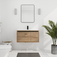 36 Inch Wall Mounted Bathroom Vanity With Gel Sink 1 Imitative Oak 1 Bathroom Wall Mounted Modern Plywood