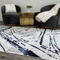 Shifra Luxury Area Rug In Gray With Navy Blue Abstract Design Multicolor Polyester