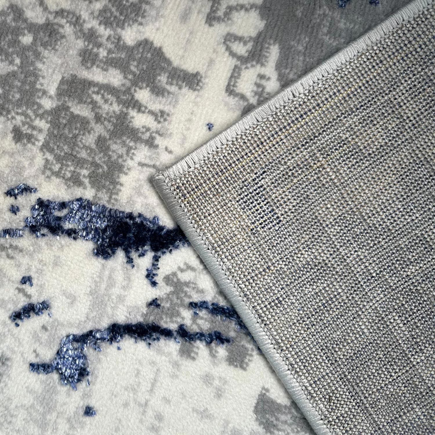 Penina Luxury Area Rug In Gray With Navy Blue Circles Abstract Design Multicolor Polyester