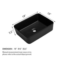 19"x15" Black Ceramic Rectangular Vessel Bathroom Sink black-ceramic