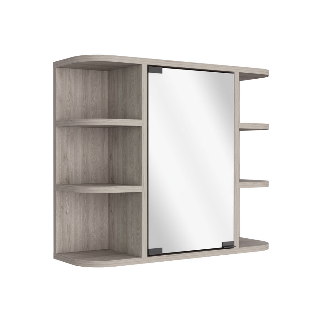 Medicine Cabinet Milano, Six External Shelves Mirror, Light Gray Finish Light Gray Particle Board