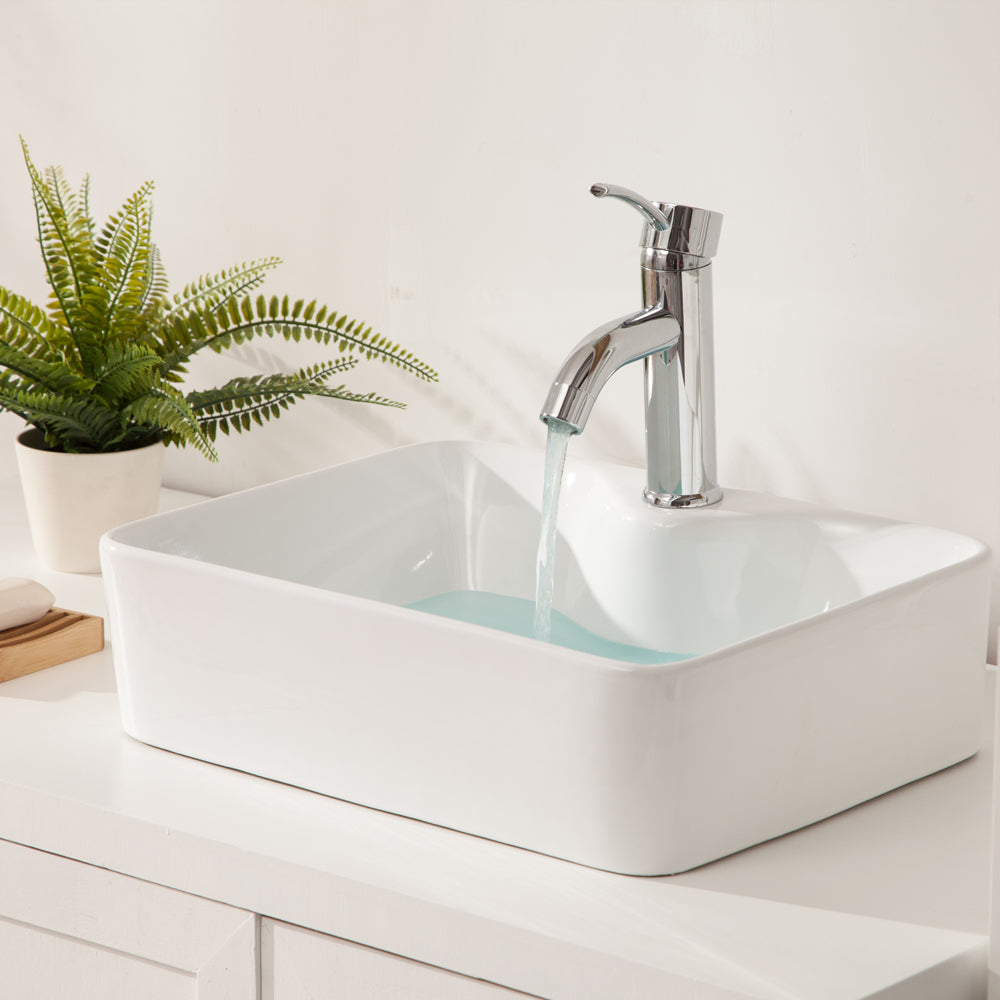 19"x15" White Ceramic Rectangular Vessel Bathroom Sink white-ceramic