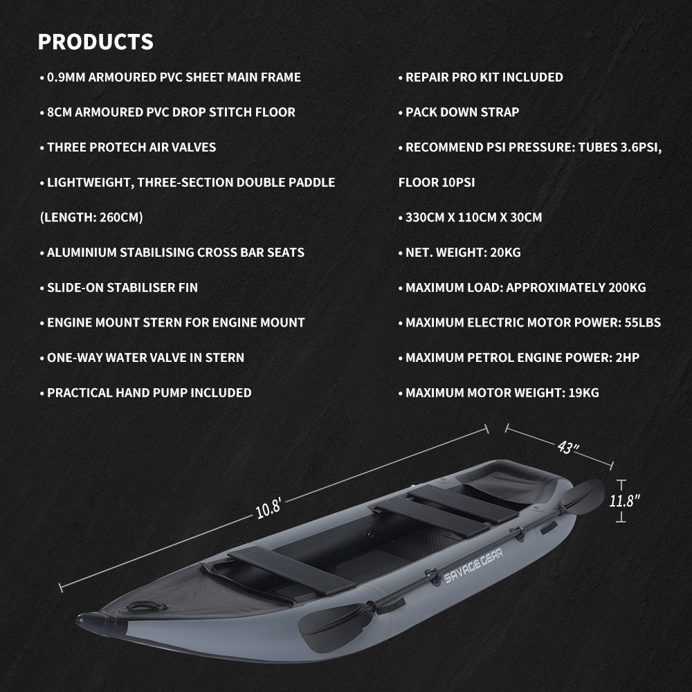 2 Person Inflatable Kayak Fishing Pvc Kayak Boat The Dimension Is 130'' *43'' *11.8'' Inflatable Boat Rescue Rubber Rowing Boat With Pump, Aluminum Alloy Seat, Paddle, Inflatable Mat, Repair Kit, Fin Grey Pvc