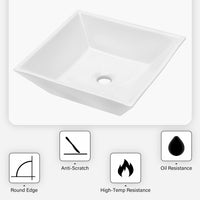 16x16 Inch White Ceramic Square Vessel Bathroom Sink white-ceramic