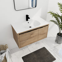 36 Inch Wall Mounted Bathroom Vanity With Gel Sink 1 Imitative Oak 1 Bathroom Wall Mounted Modern Plywood