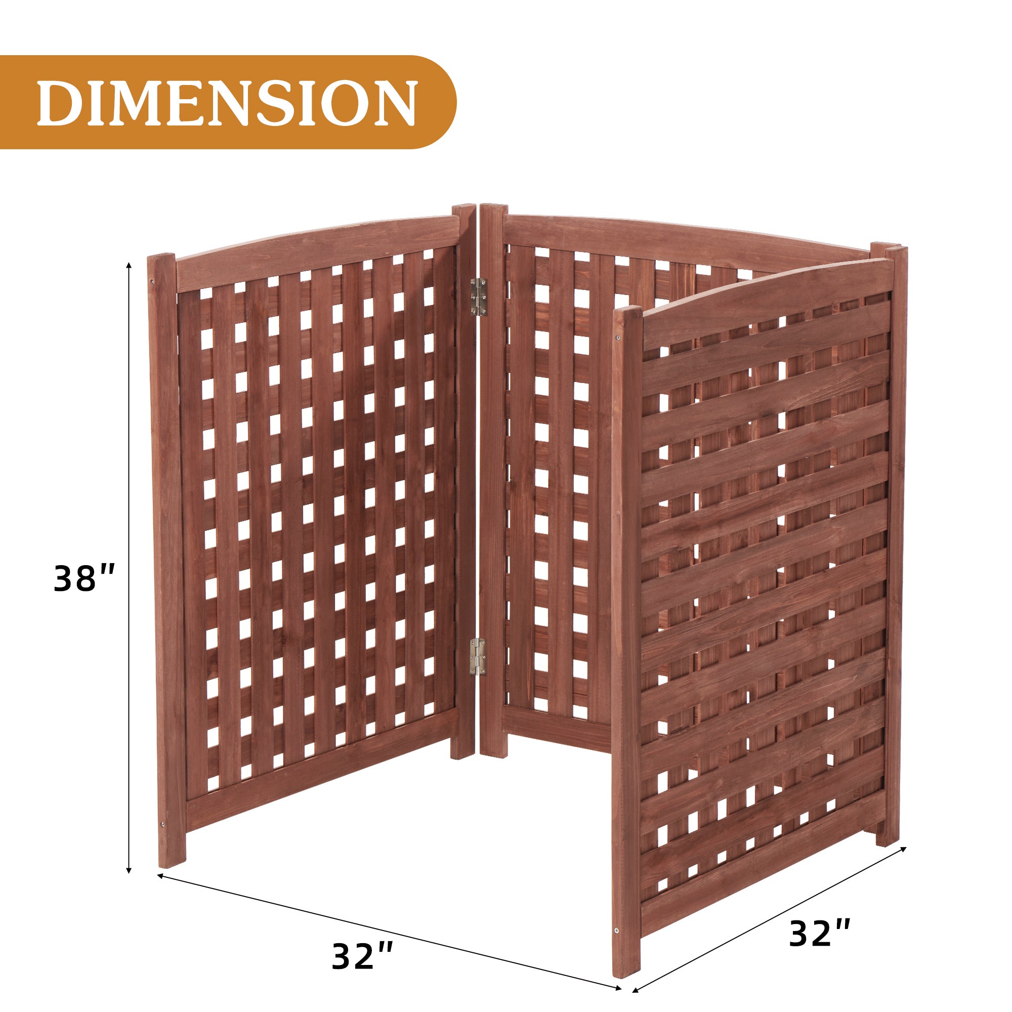 Air Conditioner Fence Screen Outside, Cedar Privacy Fence 3 Panels To Hide Ac & Trash Enclosure, 32"W X 38"H Brown Solid Wood