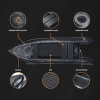 2 Person Inflatable Kayak Fishing Pvc Kayak Boat The Dimension Is 130'' *43'*11.8'' Inflatable Boat Rescue Rubber Rowing Boat With Pump, Aluminum Alloy Seat, Paddle, Inflatable Mat, Repair Kit, Fin Black Pvc