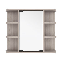 Medicine Cabinet Milano, Six External Shelves Mirror, Light Gray Finish Light Gray Particle Board