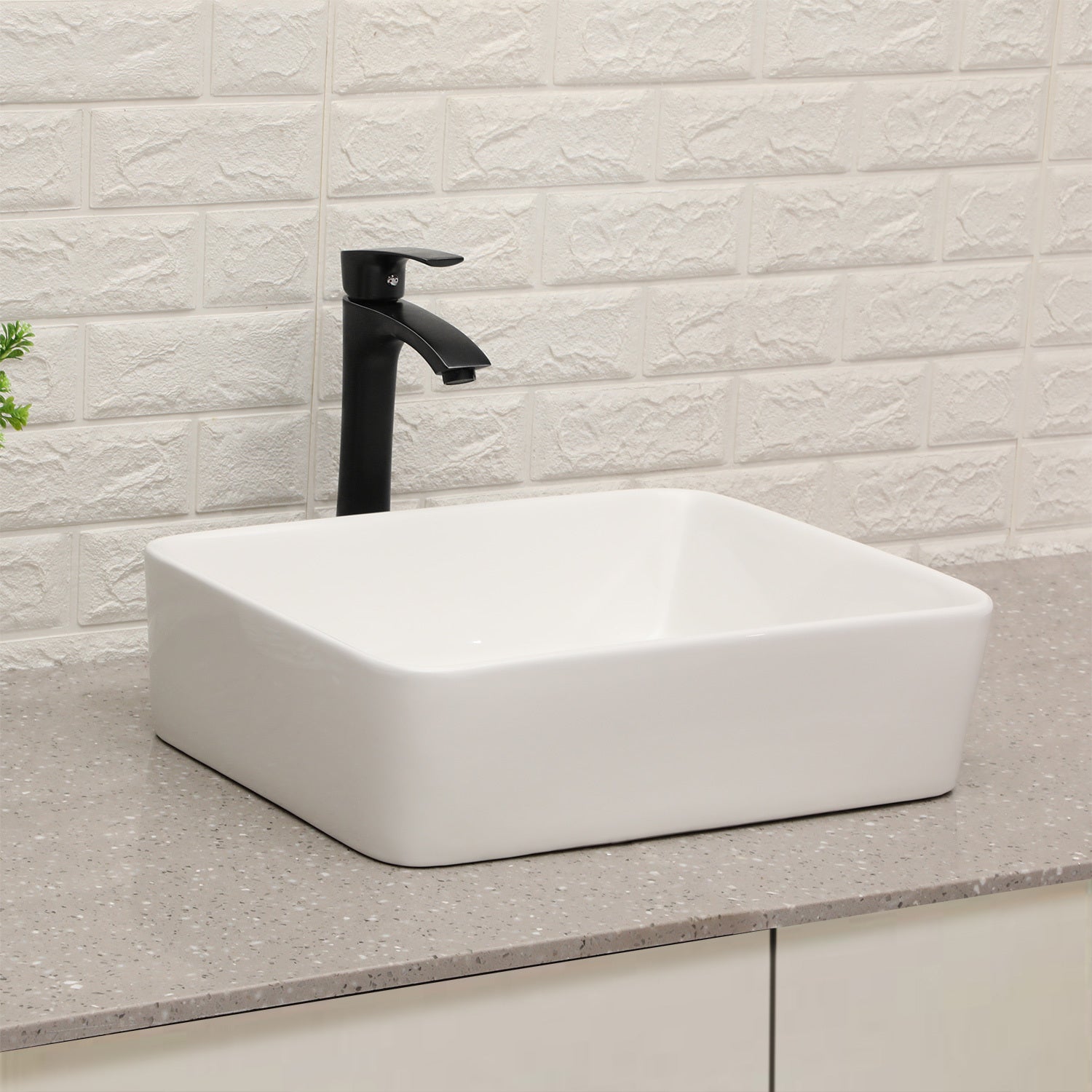 19"x15" Rectangle Vessel Bathroom Sink and Matte Black white+black-ceramic