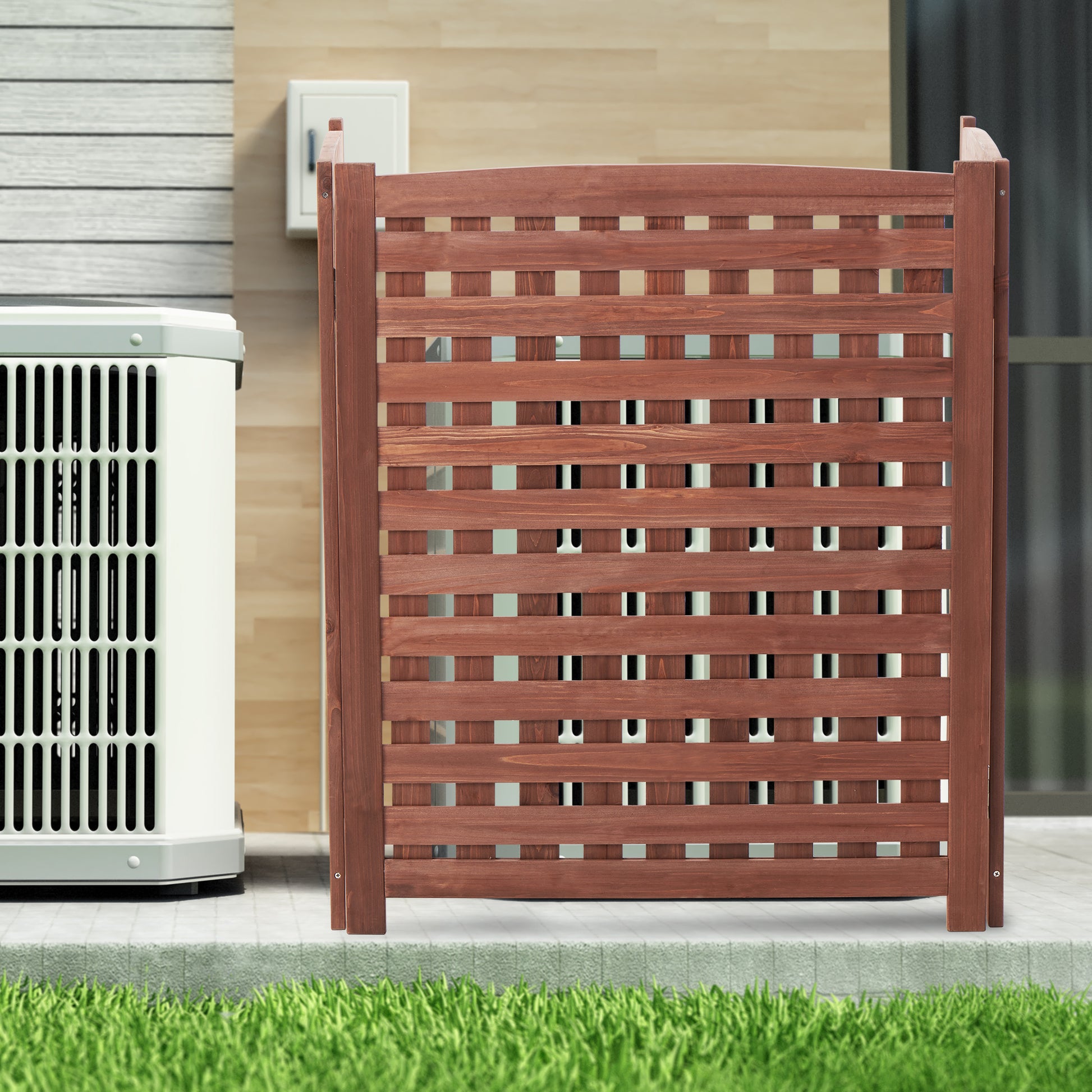 Air Conditioner Fence Screen Outside, Cedar Privacy Fence 3 Panels To Hide Ac & Trash Enclosure, 32"W X 38"H Brown Solid Wood