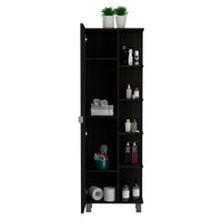 Mirror Linen Cabinet Reno,Four Interior Shelves, Black Wengue Finish Black Particle Board