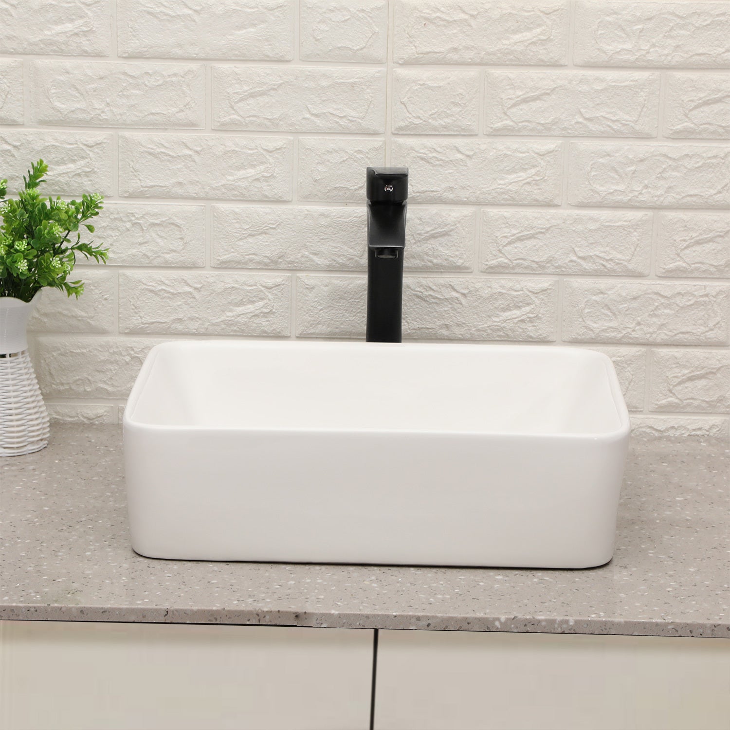 19"x15" Rectangle Vessel Bathroom Sink and Matte Black white+black-ceramic