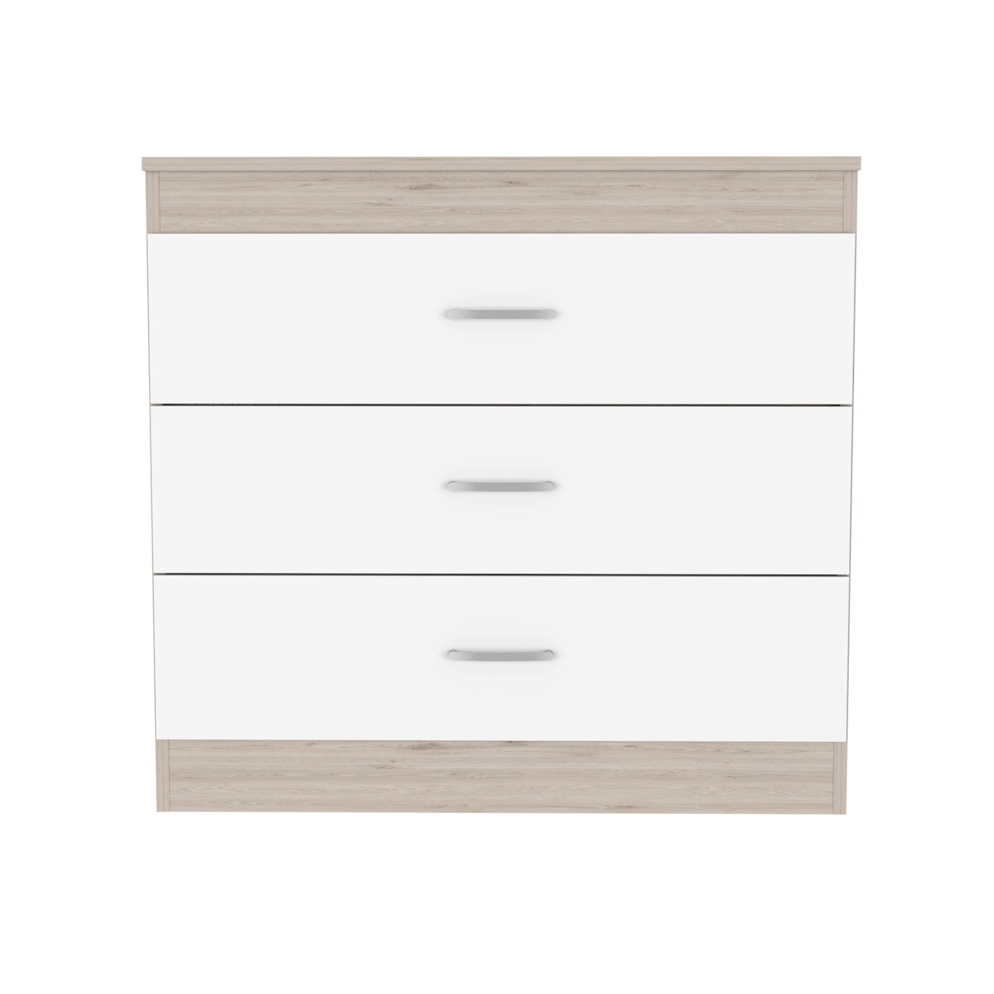 Three Drawer Dresser Lial, Superior Top, Metal Hardware, Light Gray White Finish Light Gray Particle Board