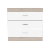 Three Drawer Dresser Lial, Superior Top, Metal Hardware, Light Gray White Finish Light Gray Particle Board