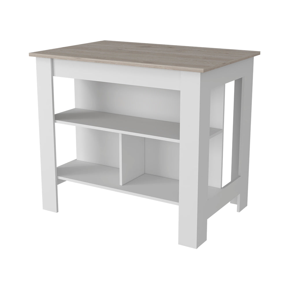 Kitchen Island Antibacterial Dozza, Three Shelves, Light Gray White Finish Light Gray Particle Board