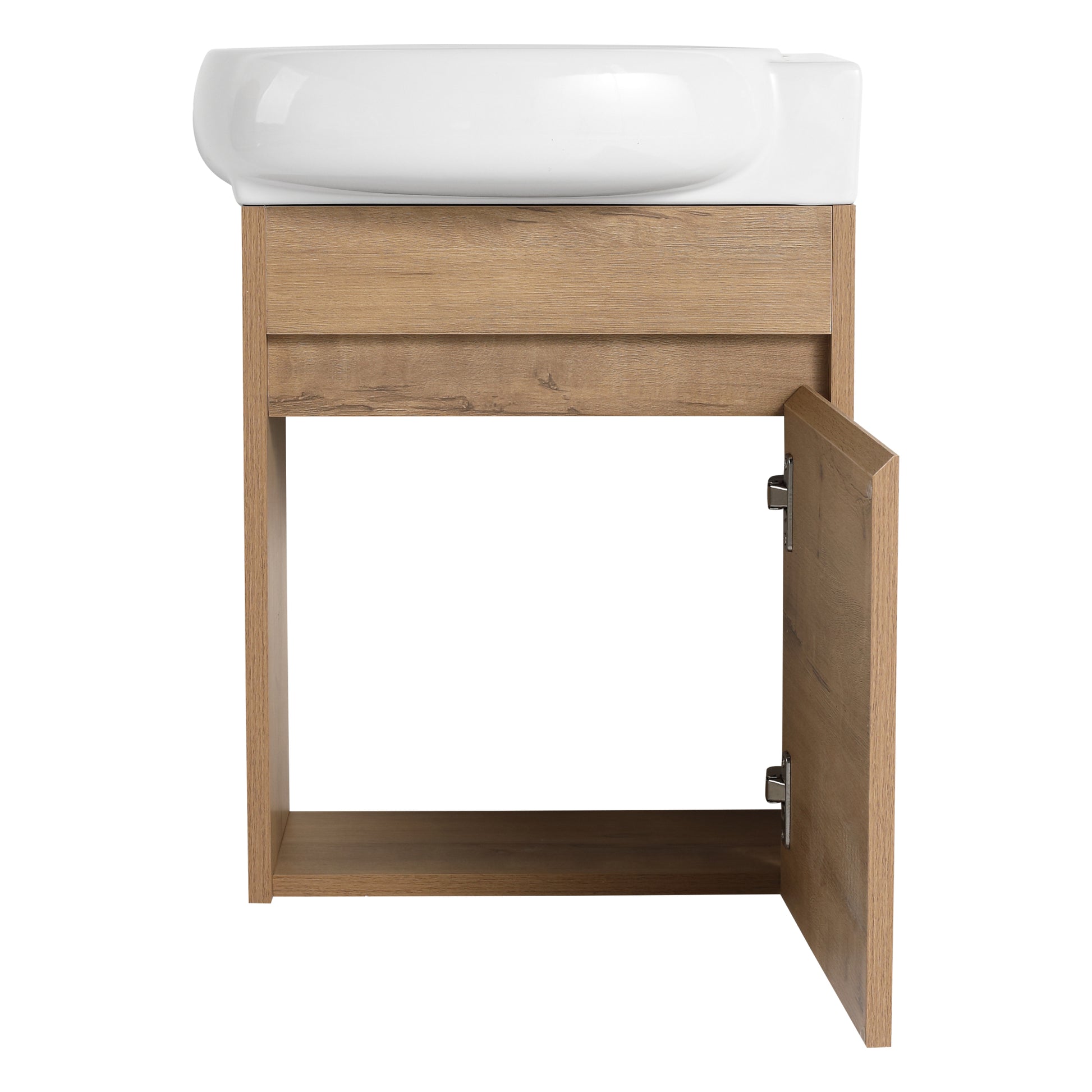 Soft Close Doors Bathroom Vanity With Sink,16 Inch For Small Bathroom Imitative Oak 1 Bathroom Wall Mounted Modern Plywood