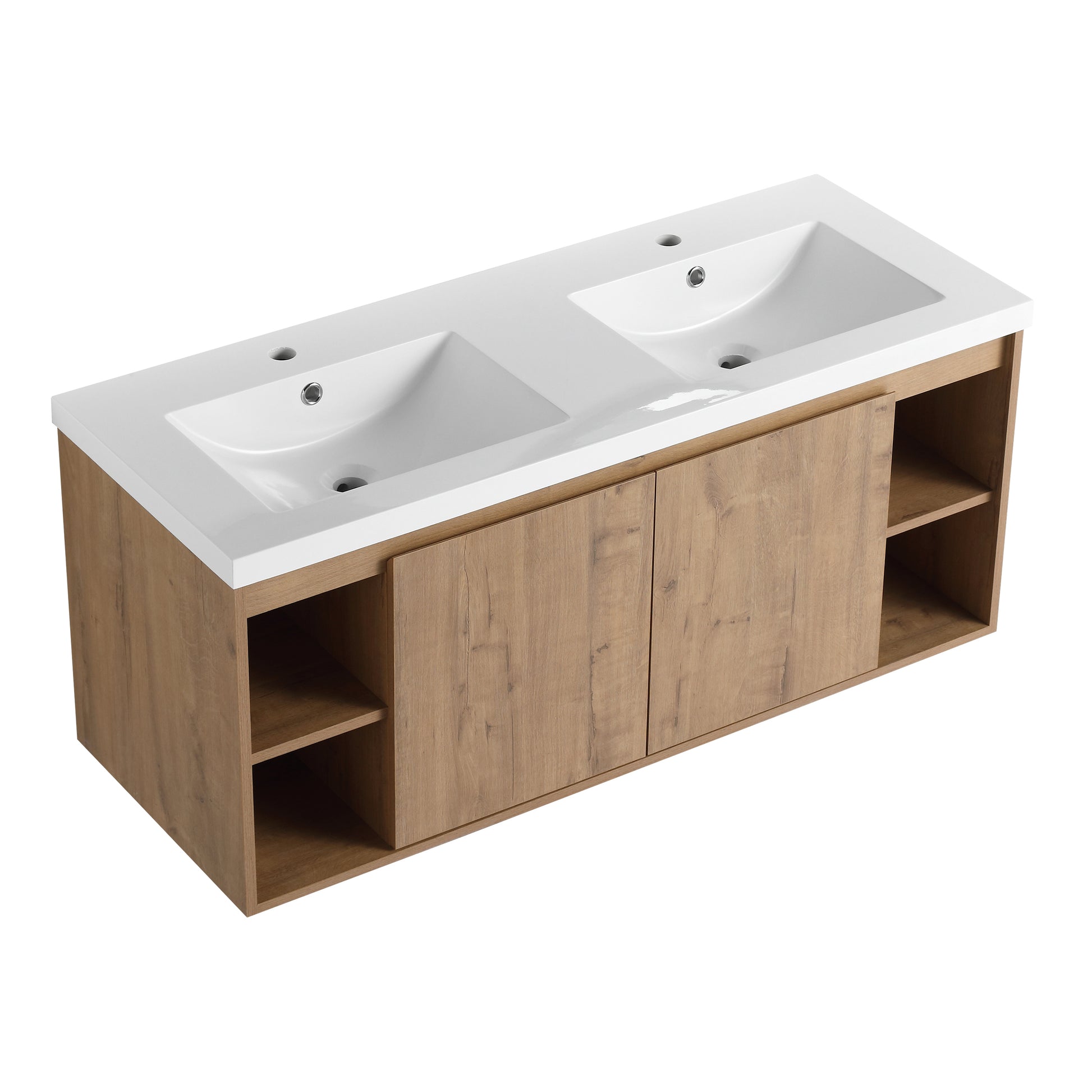 48" Wall Mounted Bathroom Vanity With Double Sink, Soft Closing Door Hinge Kd Package Bvb07348Imox Grb4840D Imitative Oak 2 Bathroom Wall Mounted Modern Plywood