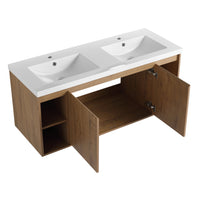 48" Wall Mounted Bathroom Vanity With Double Sink, Soft Closing Door Hinge Kd Package Bvb07348Imox Grb4840D Imitative Oak 2 Bathroom Wall Mounted Modern Plywood