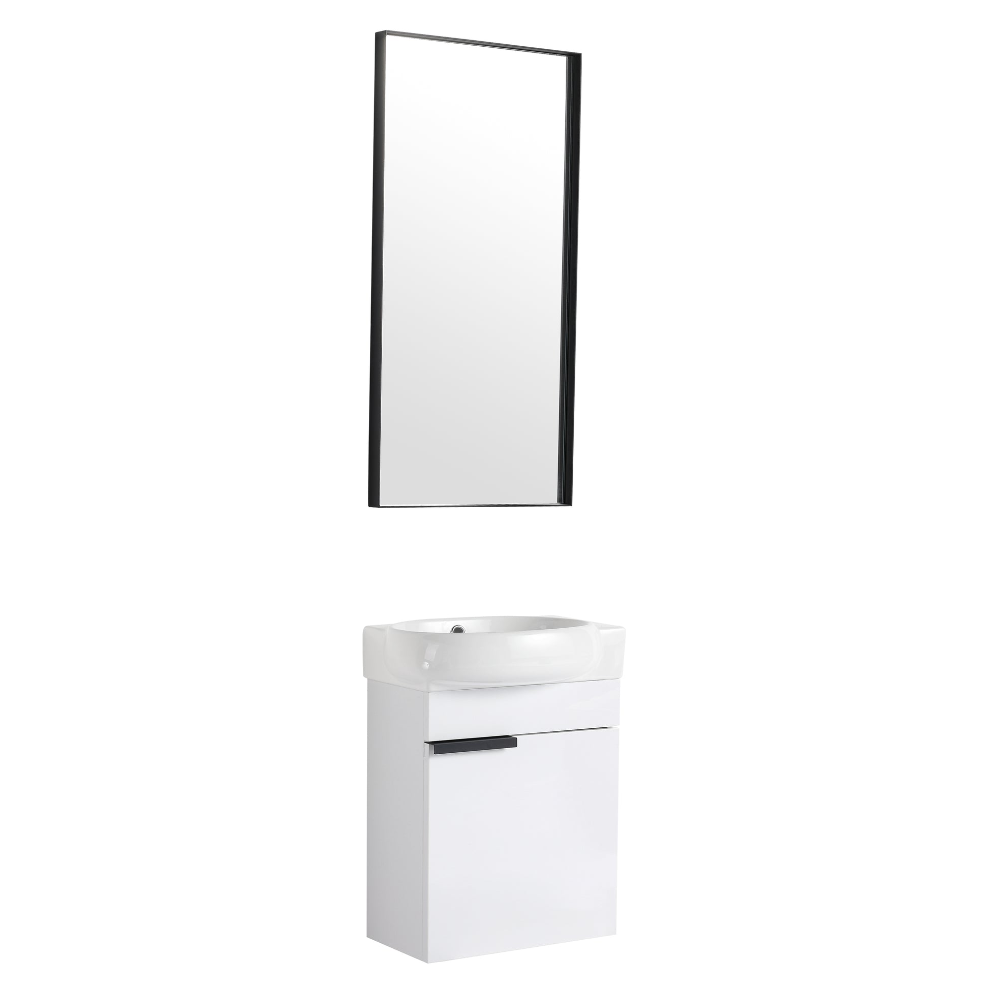 Soft Close Doors Bathroom Vanity With Sink,16 Inch For Small Bathroom Gloss White 1 Bathroom Wall Mounted Plywood