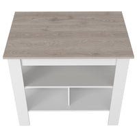 Kitchen Island Antibacterial Dozza, Three Shelves, Light Gray White Finish Light Gray Particle Board