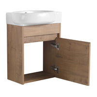 Soft Close Doors Bathroom Vanity With Sink,16 Inch For Small Bathroom Imitative Oak 1 Bathroom Wall Mounted Modern Plywood