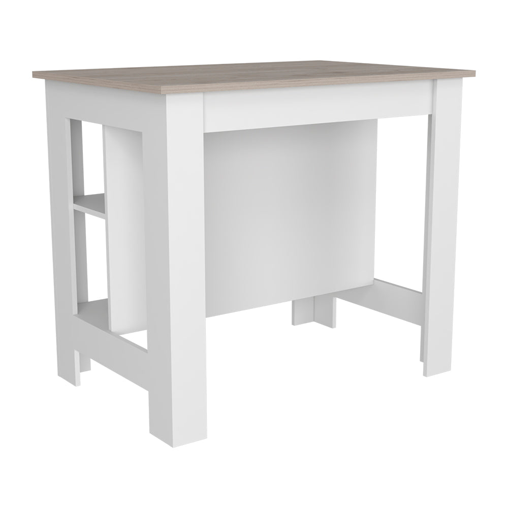 Kitchen Island Antibacterial Dozza, Three Shelves, Light Gray White Finish Light Gray Particle Board