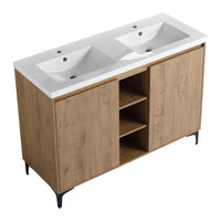 48" Freestanding Bathroom Vanity With Double Sink, Soft Closing Door Hinge Kd Package Bvb07148Imox Grb4840D Imitative Oak 2 Bathroom Freestanding Modern Plywood