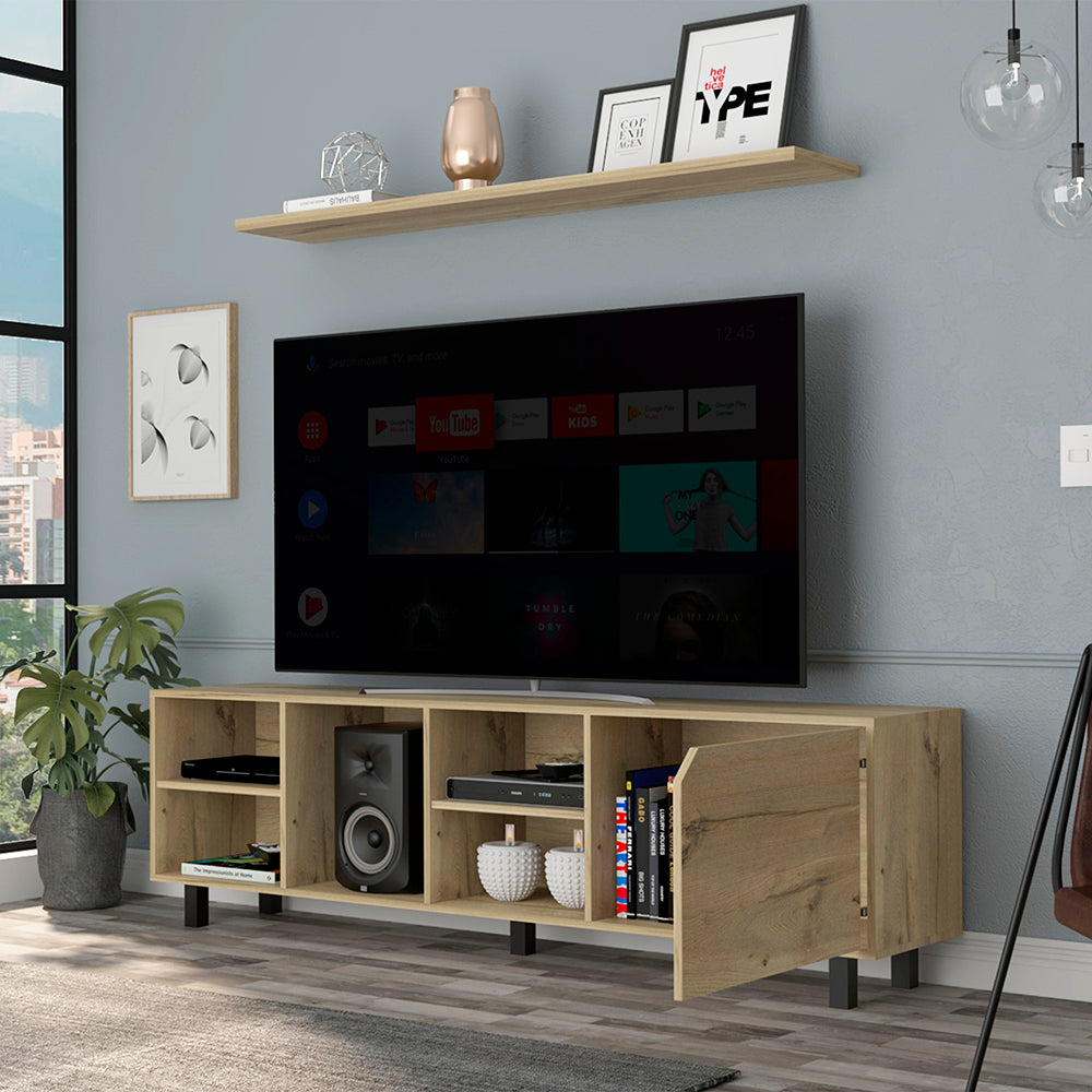 TV Stand for TV s up 70" Estocolmo, Four Open Shelves beige-particle board