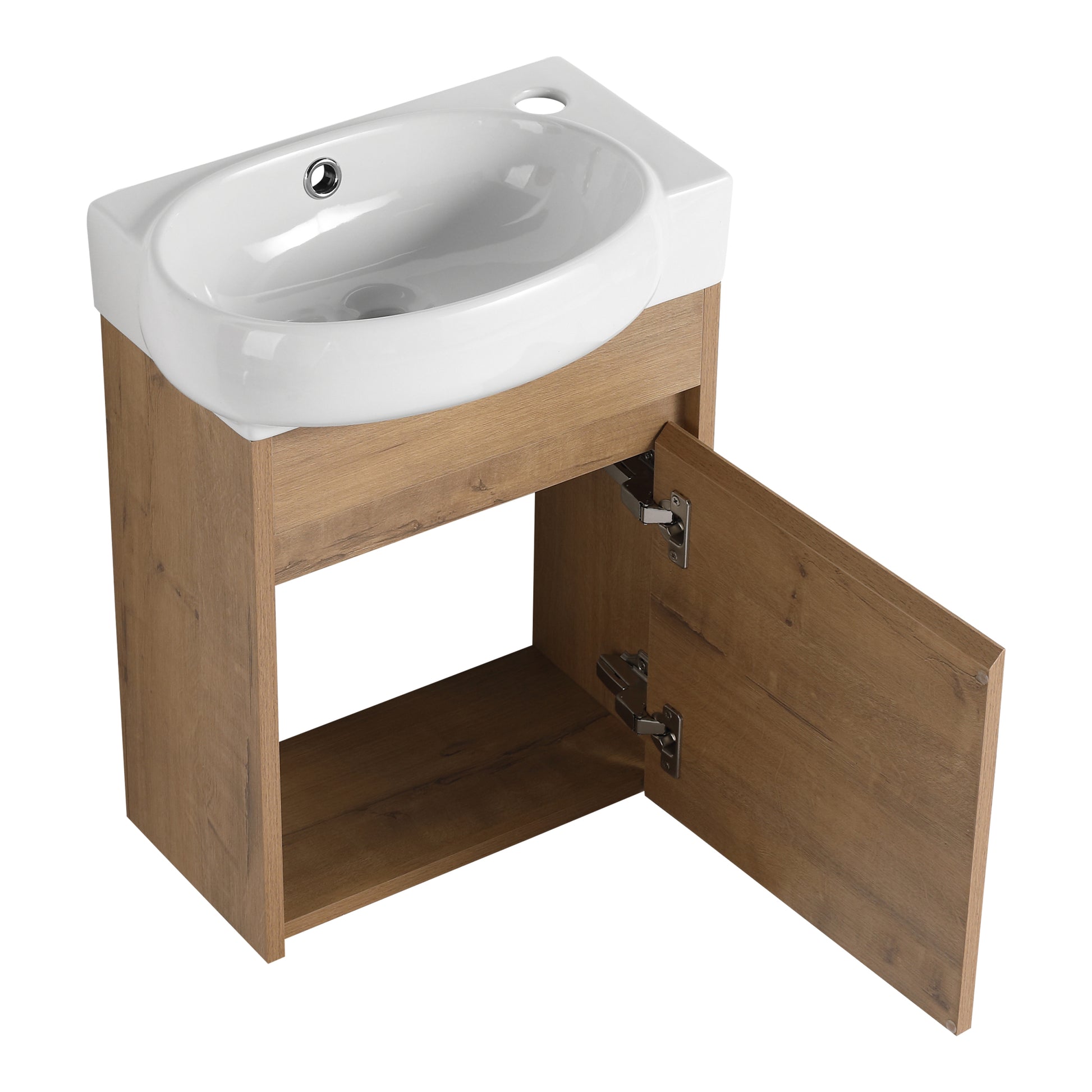 Soft Close Doors Bathroom Vanity With Sink,16 Inch For Small Bathroom Imitative Oak 1 Bathroom Wall Mounted Modern Plywood