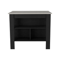 Kitchen Island Dozza, Three Shelves, Black Ibiza Marble Color Finish Multicolor Particle Board