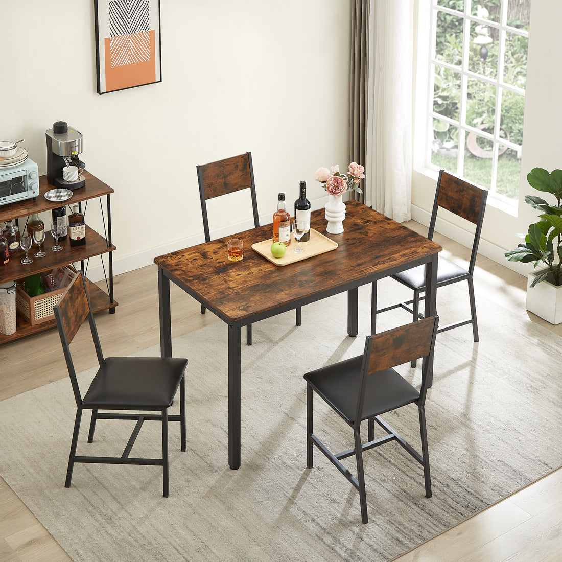 Dining Set For 5 Kitchen Table With 4 Upholstered Chairs, Rustic Brown, 47.2'' L X 27.6'' W X 29.7'' H. Rustic Brown Particle Board