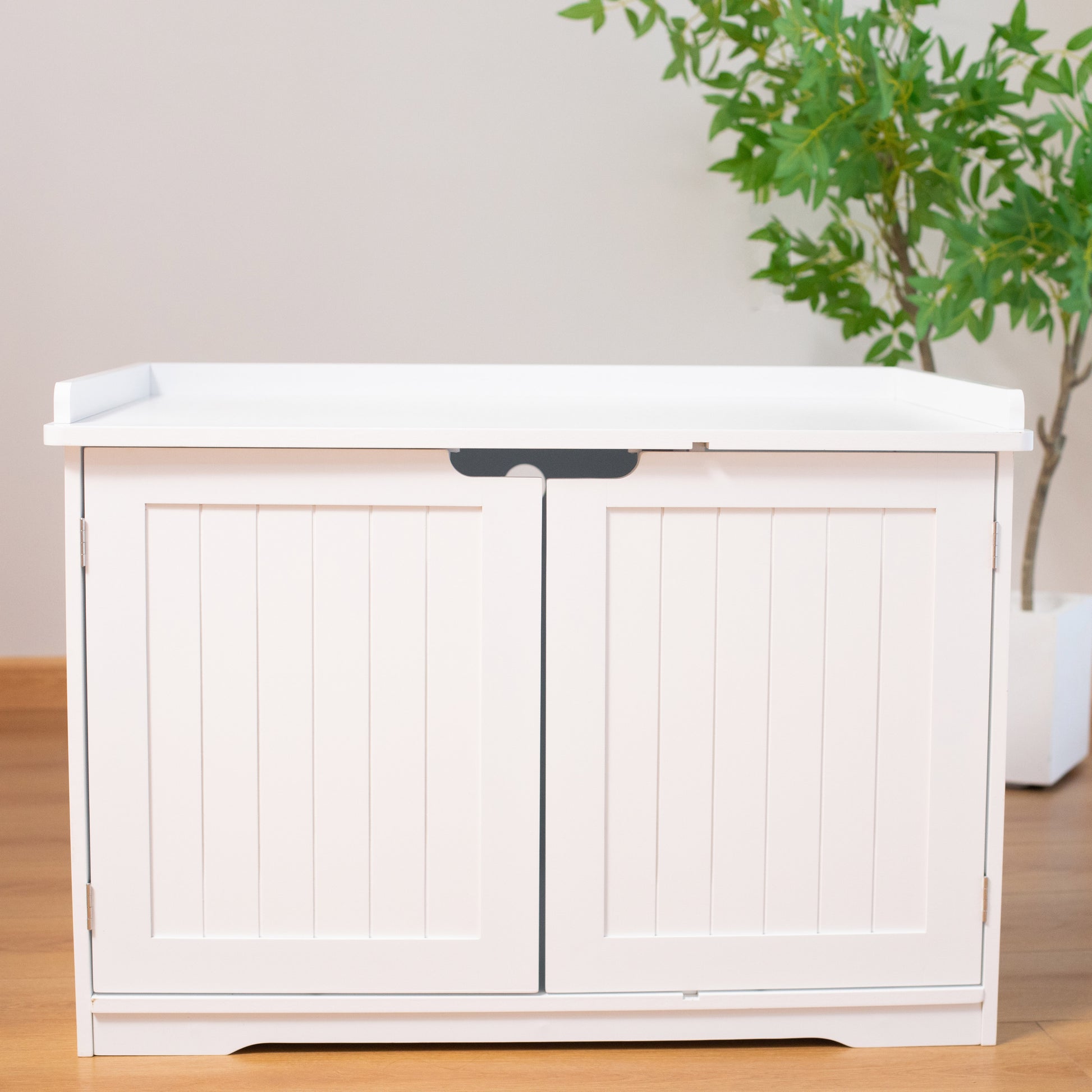 30"Litter Box Shell, Hidden Litter Box Furniture Cabinet, Indoor Cat Room Side Table, Large Pet Box Bedside Table, Litter Box Toilet, Indoor Kennel White White Fiberboard