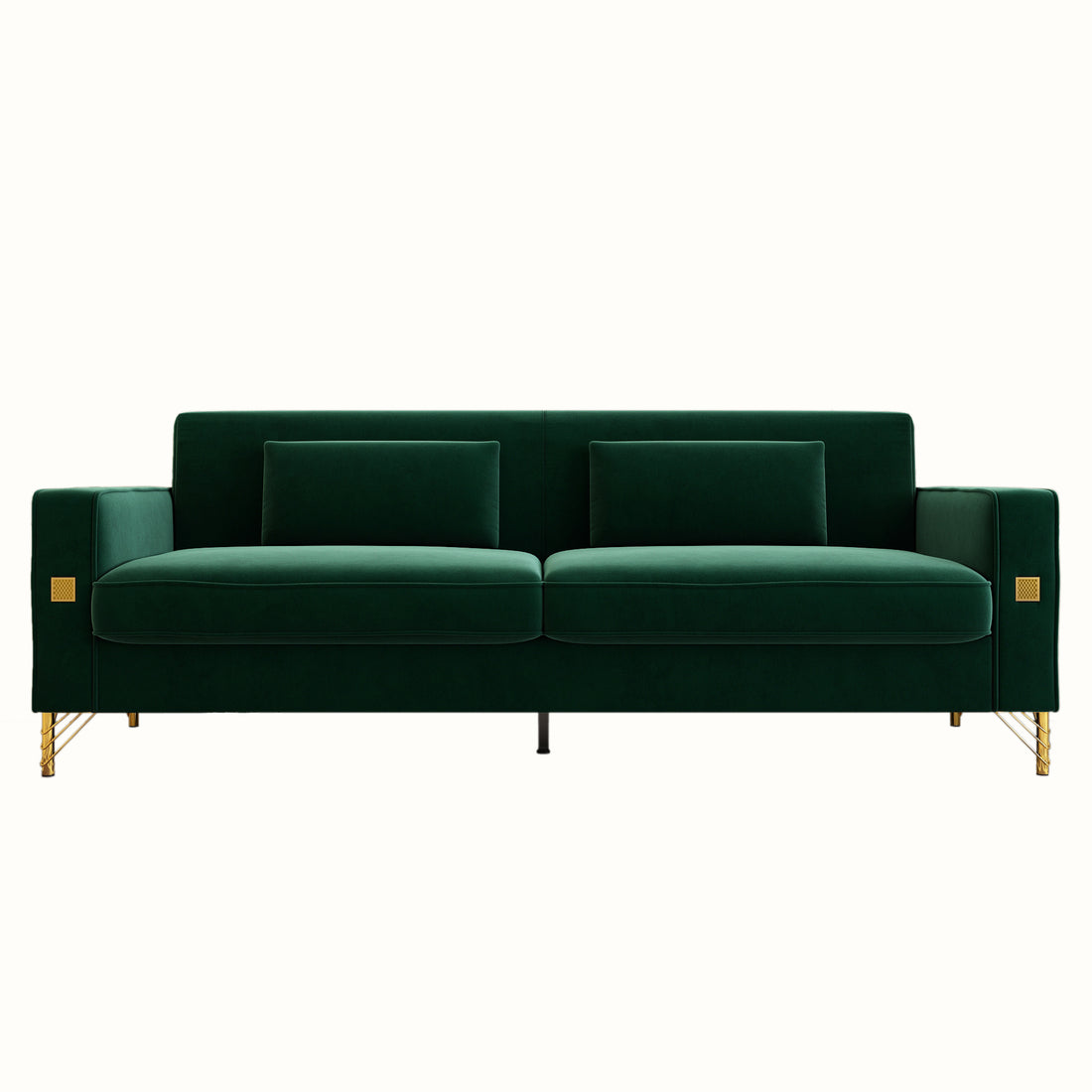 Fx P18 Rg2 Sofa Luxury Emerald Green Velvet Sofa With Gold Accents Modern 3 Seat Couch With Plush Cushions, Perfect For Living Room And Office Decor Retro Green Velvet 2 Seat