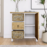 Hand Carved Accent Cabinet With Vintage Charm Versatile Storage And Distinctive Design Fully Assembled 3 4 Drawers White Washed Primary Living Space Shelves Included Wood