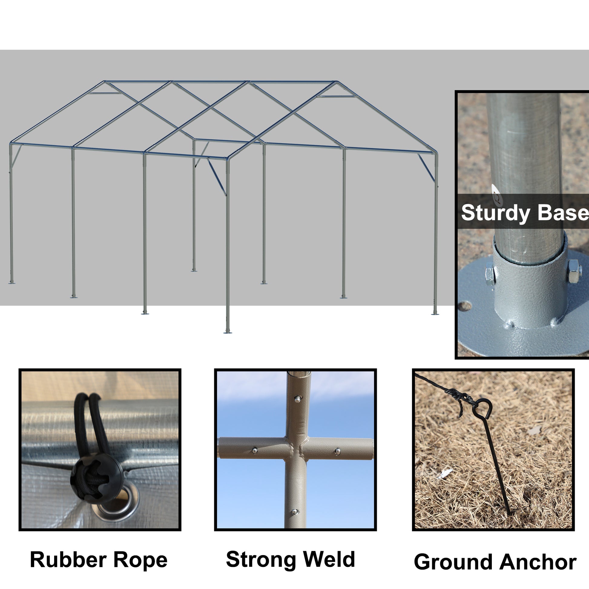 Carport Canopy 10X20 Ft Heavy Duty Boat Car Canopy Garage With Removable Sidewalls And Roll Up Ventilated Windows Grey Metal