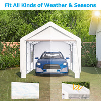 Carport Canopy 10X20 Ft Heavy Duty Boat Car Canopy Garage With Removable Sidewalls And Roll Up Ventilated Windows White Metal