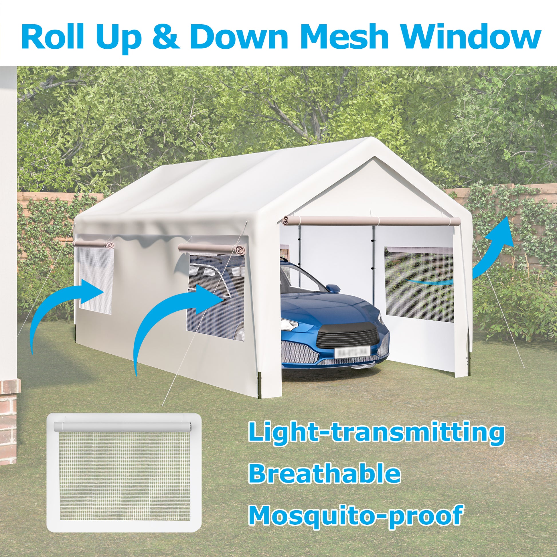 Carport Canopy 10X20 Ft Heavy Duty Boat Car Canopy Garage With Removable Sidewalls And Roll Up Ventilated Windows White Metal