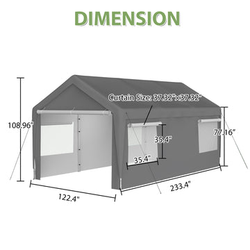 Carport Canopy 10X20 Ft Heavy Duty Boat Car Canopy Garage With Removable Sidewalls And Roll Up Ventilated Windows Grey Metal