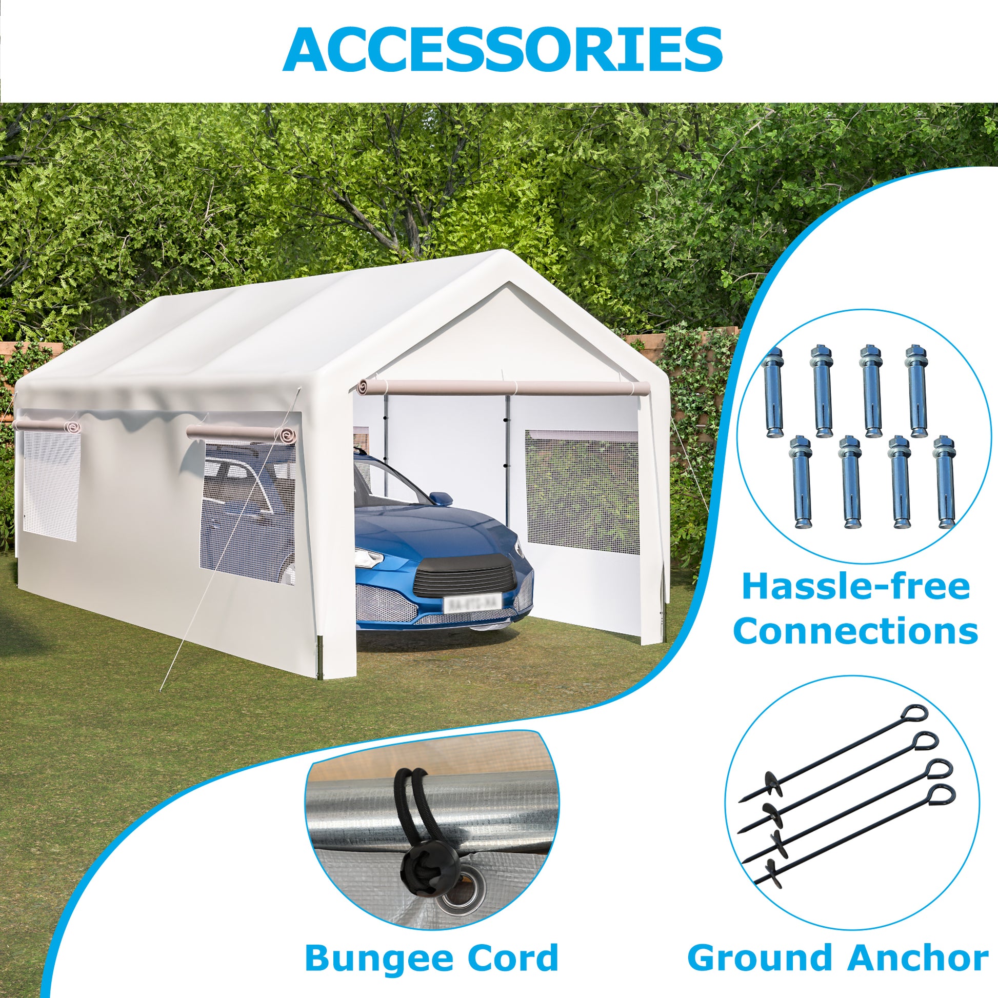 Carport Canopy 10X20 Ft Heavy Duty Boat Car Canopy Garage With Removable Sidewalls And Roll Up Ventilated Windows White Metal