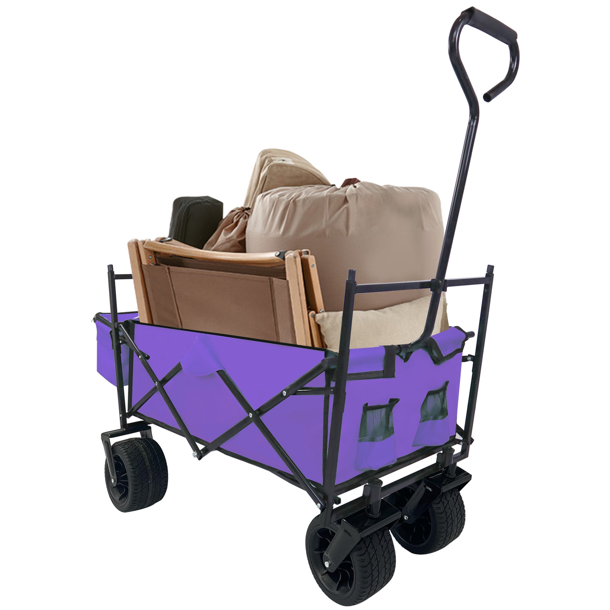 Outdoor Garden Park Utility Kids Wagon Portable Beach Trolley Cart Camping Foldable Folding Wagon Purple Fabric Steel