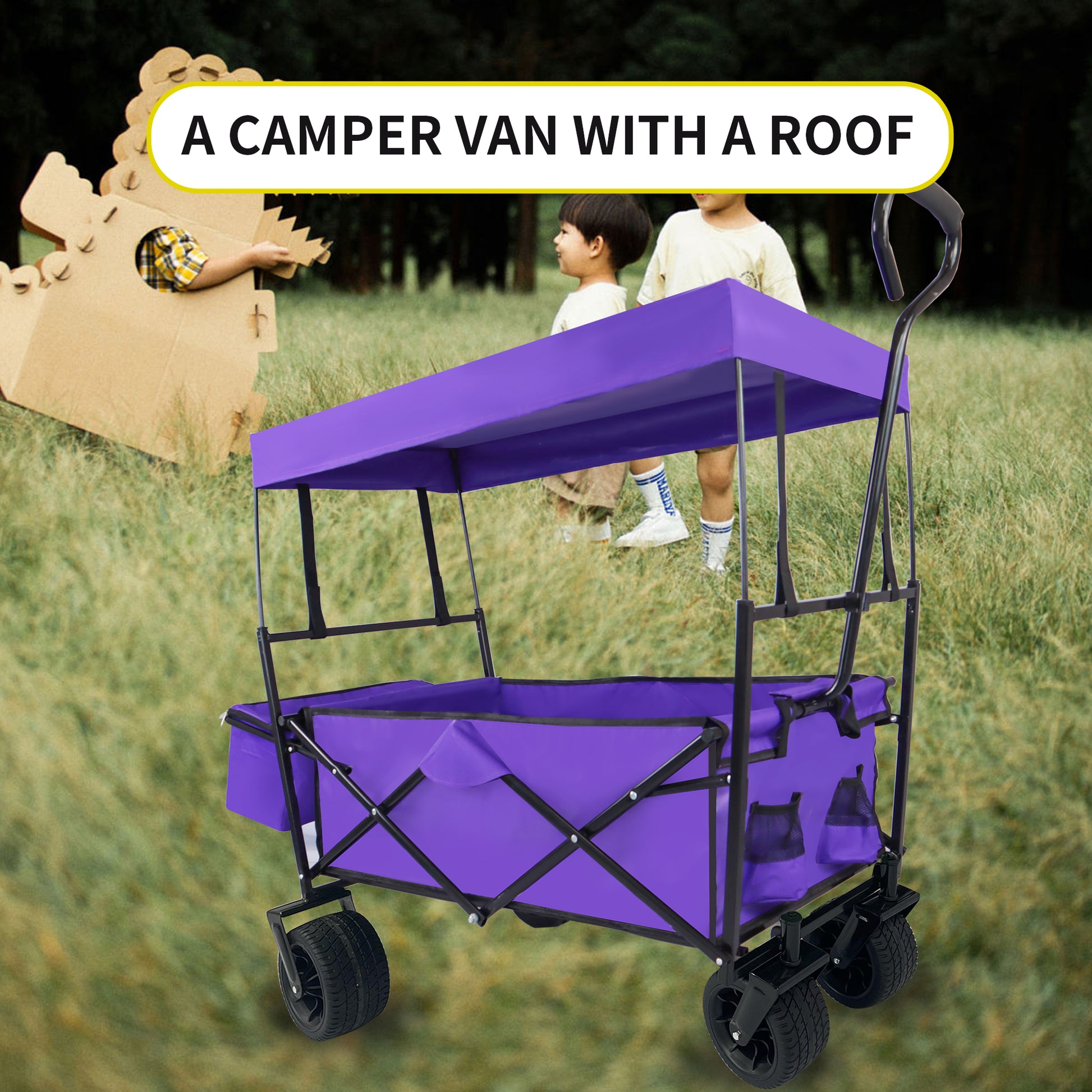 Outdoor Garden Park Utility Kids Wagon Portable Beach Trolley Cart Camping Foldable Folding Wagon Purple Fabric Steel