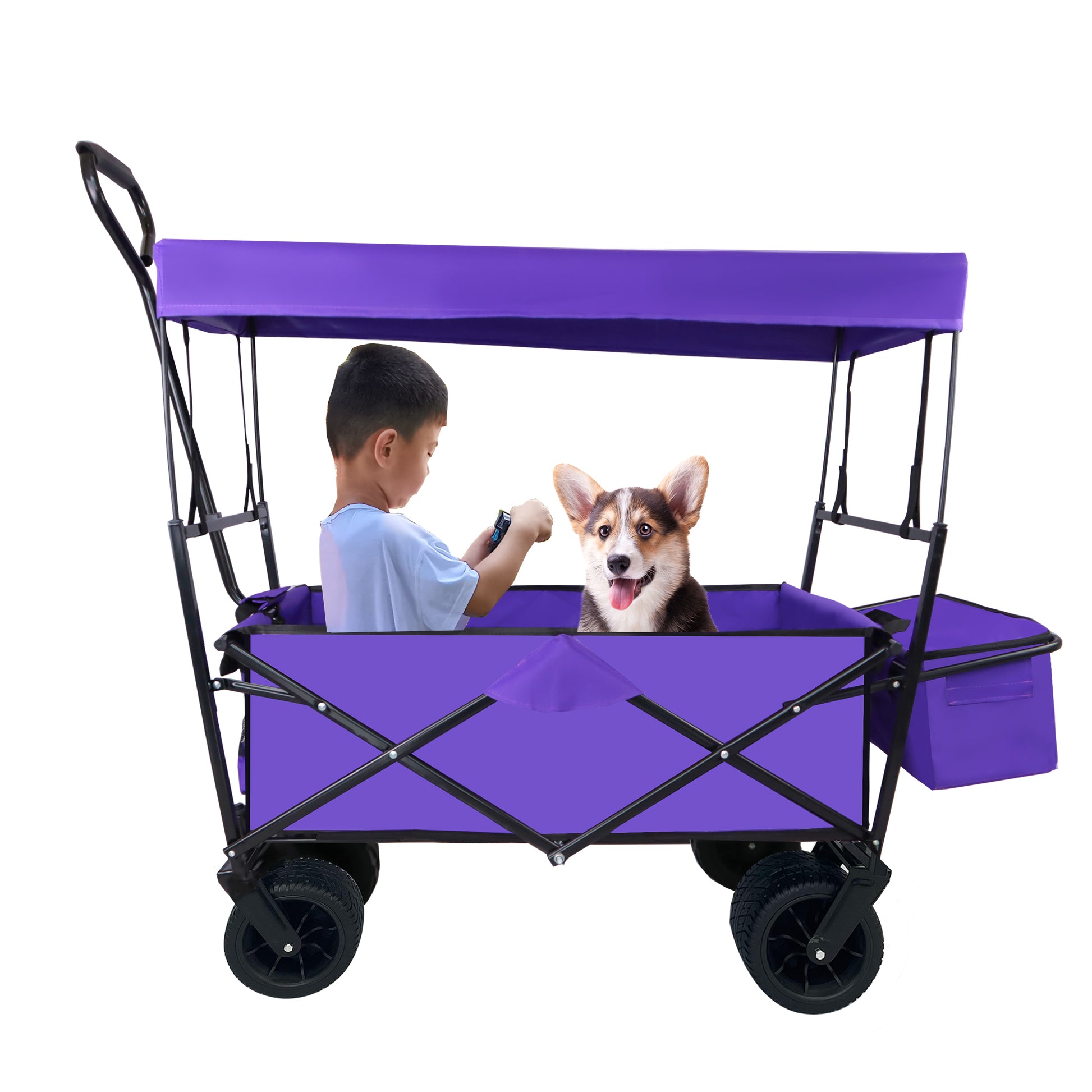 Outdoor Garden Park Utility Kids Wagon Portable Beach Trolley Cart Camping Foldable Folding Wagon Purple Fabric Steel