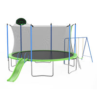 12Ft Trampoline With Slide And Swings, Astm Approved Large Recreational Trampoline With Basketball Hoop And Ladder,Outdoor Backyard Trampoline With Net, Capacity For Kids And Adults Green Metal